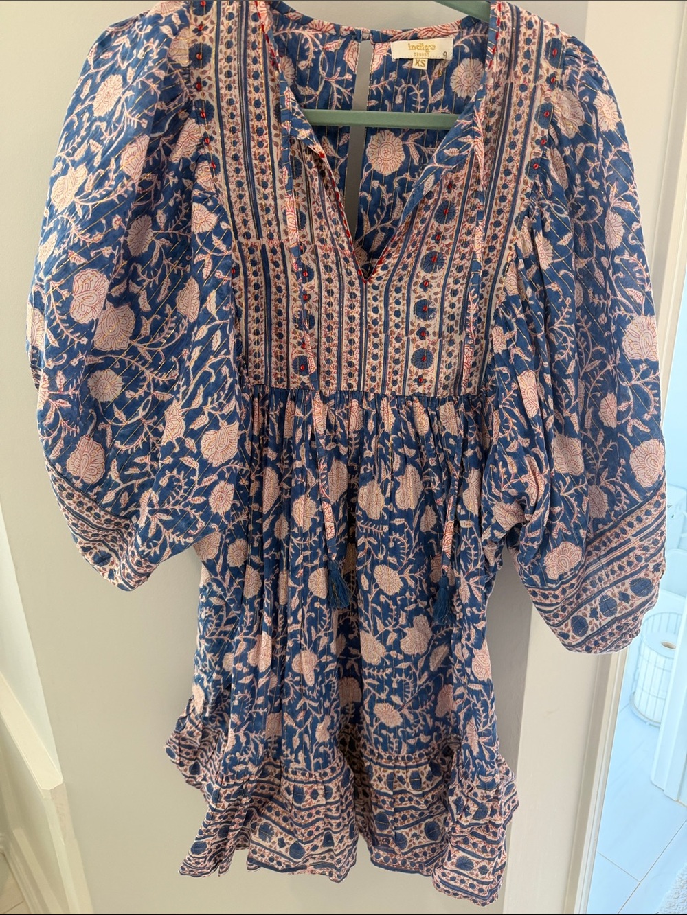 Indigo Boutique Boho Blue and Pink Floral Mini Dress